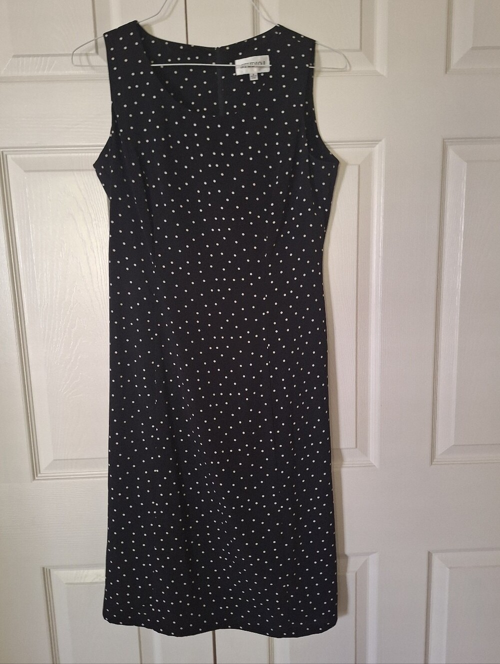 Studio I Sleeveless Black Polka Dot Sheath Dress